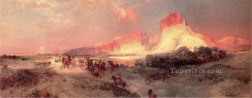 風景 Painting - グリーン川の崖 ワイオミング州の風景 トーマス・モラン山